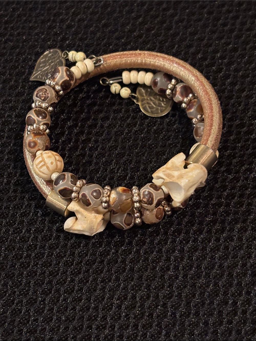 Unique Handcrafted Brown & Cream Beaded Wrap Bracelet